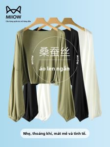 MiiOW | Áo len cardigan mỏng bằng lụa băng kiểu Pháp cho nữ mùa hè mới đa năng Áo khoác ngoài chống nắng Áo thun điều hòa không khí