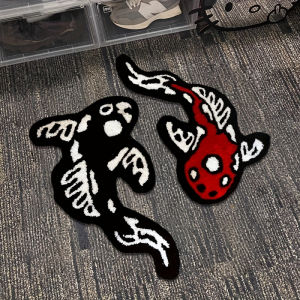 VIKAMA Cartoon Koi Plush Carpet Machine Washable Easy To Clean Bathroom Floor Mat Living Room Bedroom Carpet Home Decoration