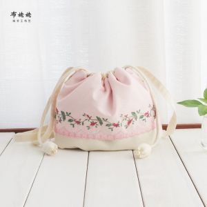 Big Sale Sufan Handmade Cotton Linen Crossbody Small Bag Niche Style Mobile Phone Bag Original Exquisite Casual Drawstring Bag Walking Bag