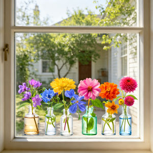 Colorful Wildflower Window StickersStatic Glass Stickers Removable Flower Stickers Bedroom Living Room Home Decor Supplies