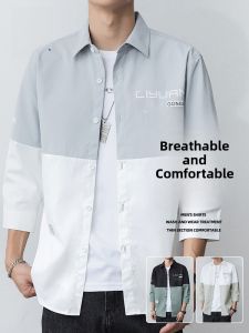 ROMON | Lormen Mens Loose Fit Short Sleeve Shirt Summer Thin Fashion Print Casual Shirt Outerwear No Ironing Required Lightweight