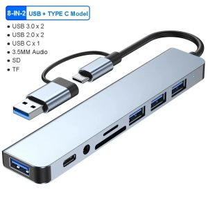 KEBIDUMEI 8 in 2 USB 3.0 Hubs 5Gbps High Speed Type C to USB3.0 USB2.0 SD TF 3.5mm PD Adapter Docking Stations For PC Laptop