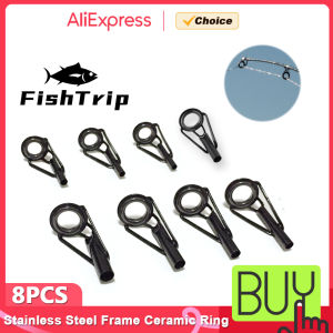 FishTrip 8pcs Fishing Top Rod Guide Stainless Steel Ceramic Ring DIY Fishing Pole Tip Repair Rod Tip Accessories Fishing Tackle