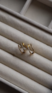 HB Jewelry CEVY Hollow J Shaped Embedded Stud Earrings for Women Premium Gold Stainless Steel Non Tarnish Hypoallergenic Non Fading Minimalist Always and For Everyday Use Affordable Fashion Jewelry Lightweight Gift for Her