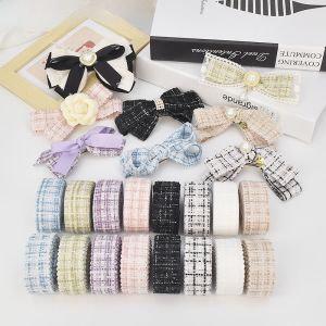 กว้าง 25 ซมลายกิ้งแฮม ผ้าไหม ริบบิ้นผ้า DIY ทำด้วยมือวัสดุอุปกรณ์เสริมผมขนาดเล็กกลิ่นหอมสไตล์กริดหัวหอม ดีไซน์