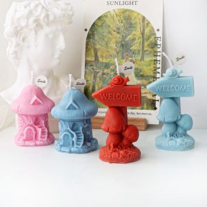 3D Mushroom Candle Silicone Mold Welcome Nameplate Guidepost shape DIY Soap Gypsum Mold Craft Art Ornament Furniture Making Tool