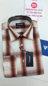 [Việt Tiến Sale] Sơ Mi Dài Tay - Slim Fit - Vạt Bầu - Kẻ ô màu cam nâu