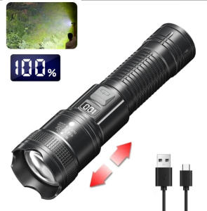Đèn Pin LED Sạc Lại Mạnh Mẽ Di Động Chống Nước Dùng Cho Cắm Trại Tầm Xa Tích Hợp Chức Năng Tự Vệ