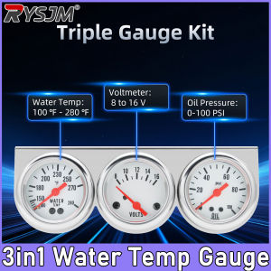 RYSJM | 3in1 Car Water Temperature Gauge Chrome 52mm Oil Pressure Gauge Voltmeter Voltage Meter Triple Gauge + Bracket Kit Customized