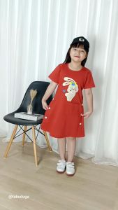 Baju Dress Anak Cewek Perempuan Usia 5 6 7 8 Tahun Bordir Rabbit Cute