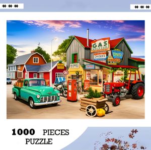 Jigsaw Puzzle 500 1000 1200 2000pcs Retro Gas Station Classic Cars Vintage Road Signs For Adults High Difficulty Hobby Gift