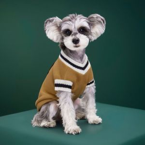 Pet Dog Cat Clothes Schnauzer Teddy Knitted Vest University Style Couple Clothes Sweater Autumn and Winter