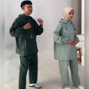 SULTAN Jas Hujan Kanguru Jaket celana Dewasa Hijau Sage Bahan PVC Tebal