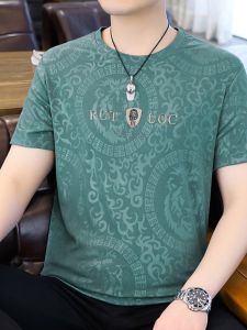 Mens Ice Silk Short Sleeve T-Shirt Quick Dry plus Size Half Sleeve Fashionable Summer Youth Casual Cotton Polyester Blend