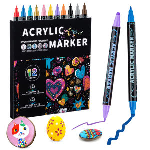 12/24/36/48 Colors Dual Tip Acrylic Paint Pens Markers  for Wood Canvas Stone Rock Painting Glass Ceramic Surfaces DIY Crafts