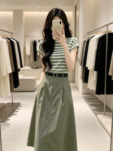 LIRUSHAN | Striped Summer Outfit Set Green