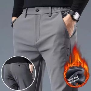 Winter Fleece Golf Casual Pants Men Business Slim Stretch Jogger Thick Trousers Korean Classic Elastic Waist Velvet Male Pants