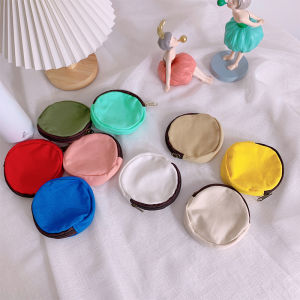 กระเป๋าใส่เหรียญผ้าใบสำหรับผู้หญิงกระเป๋าใส่บัตรทรงกลมมินิน่ารักกระเป๋าใส่เหรียญเรียบง่ายสำหรับนักเรียนแบบใหม่ปี2021