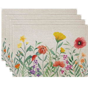 4/6/8Pcs Watercolor Flower Placemats Linen Placemat Linen Seasonal Table Mats for Party Kitchen Wedding Dining Decor