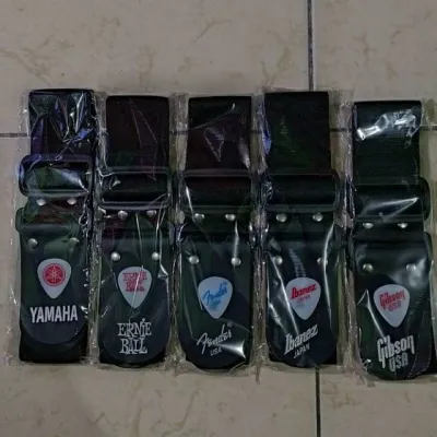 Strap sabuk tali gitar akustik elektrik bass hitam warna warni