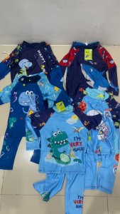 Baju Renang Set Panjang + Topi Renang untuk Anak Cowok Bahan Polyester Lembut Bisa Strech