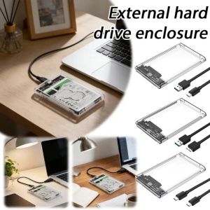 Transparent HDD Case HDD Enclosure 2.5 Inch SSD SATA To USB2.0 Type-C Adapter Portable External Hard Drive Box Tool-Free
