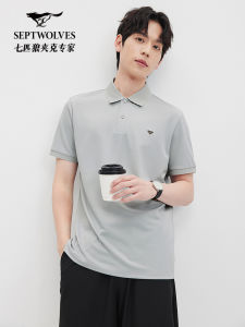 Septwolves Mens Polo T-Shirt Short Sleeve Modal Wool Casual Flip-Collar Business Summer New Style Standard Fit Polyester Fiber
