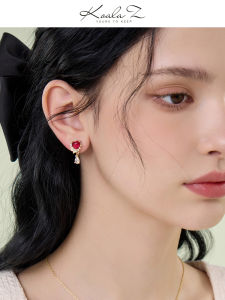 Retro Miniature Zircon Heart Shaped Earrings with Tassel Design No Piercing Required Dove Blood Red Alloy Fashion Jewelry