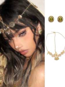 ต่างหูสไตล์เจ้าหญิงโบราณทองเหลือง สร้อยผมหางม้า สร้อยข้างหน้า ต่างหู จี้หู เครื่องประดับผม เครื่องประดับแฟชั่นสำหรับผู้หญิง