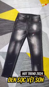 Quần bò Jean nam dài ĐEN họa tiết vệt sơn phong cách bản 4 cúc chất jean co giãn tốt chuẩn form bền đẹp giá tốt