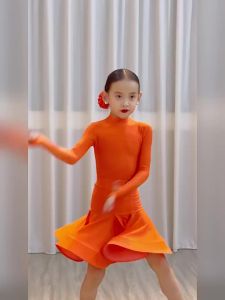 conny | Competitive Latin Dance Dress High Collar Long Sleeve Fishbone Skirt