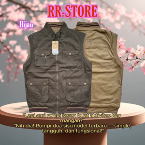 Rompi Bolak-Balik Jumbo Pria – Katun Nyaman Ukuran 4XL-6XL Warna Khaki & Hijau