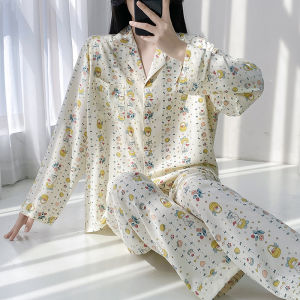2025 New Womens Long Sleeve Silk Home Clothes Set Anti-Bulge Comfortable Spring Autumn Seasonal Print Sleepwear Home Sweet Style