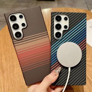 Slim Carbon Fiber Kevlar Pattern For Magsafe Magnetic Case For Samsung S25 S24 S23 S22 Note 20 Ultra 10 Plus Hard Armor PC Cover