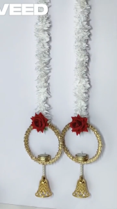 Artificial White Flower Garland with Tealight Holders Decorative Wall Hanging 28 Inches Set of 2