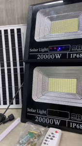 Solar flood light outdoor waterproof IP68 original with solar panel garden lamp room night light bulb for courtyard automatic with remote