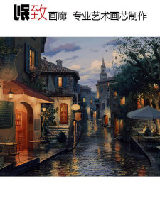 Evgeny Lushpin Rainy Night Landscape Oil Painting Decorative Artwork for Living Room Entrance Restaurant Modern Unframed Canvas