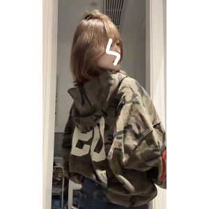 American Camouflage Zipper Jacket Womens Oversize Hoodie Sweatshirt Spring Autumn Couples Cardigan Korean Style Long Sleeve