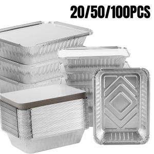 20/50/100PCS Aluminum Square Box Disposable Household Food Storage Aluminum Foil Tray Used for Barbecue Dessert Cooking Baking
