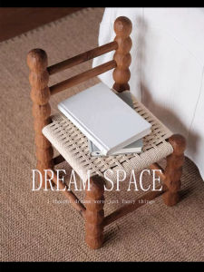 Nordic Handcrafted Rope-woven Solid Wood Stool Small Childrens Chair