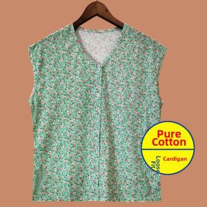 Ladies Pure Cotton Loose plus Size Air Conditioned Cardigan Vest Sweatshirt Short Pajama Pants Home Clothes Sleepwear Set for Middle-Aged And Elderly