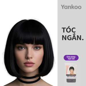 Natural Stylish Short Bob Wig With Straight Fringe - Realistic Human Hair Design For Trendy Look