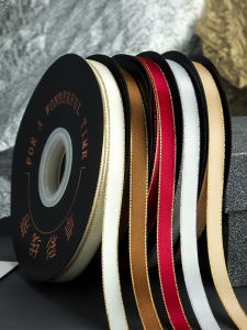 ริบบิ้นซาตินโพลีเอสเตอร์ขอบทองสองด้าน 1 ซม. สำหรับตกแต่งดอกไม้ ริบบิ้นผูกผม ริบบิ้นทำขนม ริบบิ้นโพลีเอสเตอร์