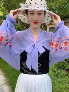 Áo Chống Nắng Mùa Hè Mới Thêu Ngọc Trai Lụa Voan Che Nắng Khăn Choàng Đi Xe Đạp Áo Sơ Mi Nữ Dài Tay Không Tay Thời Trang