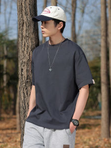 Heavyweight Solid Color Basic Short Sleeve T-Shirt Mens Summer Loose round Neck 230G Simple Sleeve Label Casual Sports