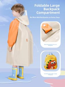 WEICHENGNEI | Rainproof Raincoat for Elementary School Students with Large Backpack Pocket