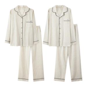 MiiOW | ชุดนอนคู่รักผ้าฝ้ายแขนยาวฤดูใบไม้ร่วง ชุดนอนผู้ชายฤดูใบไม้ผลิและฤดูใบไม้ร่วง ชุดอยู่บ้านลำลองสำหรับกลางแจ้ง ชุดนอนคู่รักผ้าฝ้ายแท้