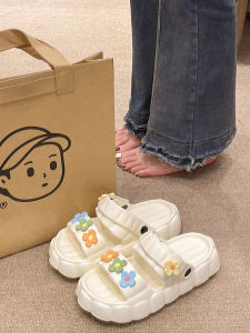 Womens Summer Fashionable Thick Bottom Sandals Beachwear Slip-On Cute Flower Print Anti-Slip Outdoor Cute Roman Style Sandals