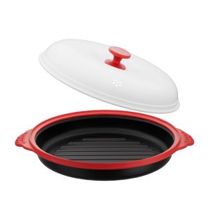 Microwave Crisper Pan & Grill Set – Skillet with Glass Lid for Frying Browning & Crisping – Microwave-Safe Cookware for Grillin