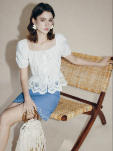 FAMANXUAN | French White Cotton Lace Blouse